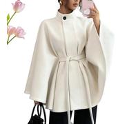 Kirposh Women's Dolman Sleeve Cape Coat Jackets,Stand Collar Belted Cloak Cape Wool Blend Coat,Fall Winter Ponchos Pea Coat(Beige,M)