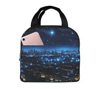 KIRROWE Blue Lights in the City at Night Lunch Bag for Women & Men, Durable Oxford Fabric & Thick Foil, Perfect for Workand Outdoor Activities