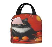 KIRROWE Chinese New Year Cats Lunch Bag for Women & Men, Durable Oxford Fabric & Thick Foil, Perfect for Workand Outdoor Activities