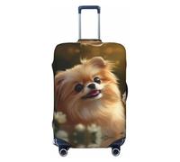 Kirrowe Cute Dog In Flowers Luggage Cover Suitcase Protector Anti-Scratch Luggage Cover Fits 18-32inch Luggage, Black, L