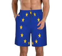 KIRROWE EU Flag Men's Beach Pants-Quick-Dry & Comfortable Mens Beach Shorts for Men, Perfect for Surfing and Everyday Wear, White, L