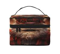 KIRROWE Flag of Mexico Travel Makeup Bag for Women, Portable Cosmetic Case,Large Capacity Organizer Pouch All Your Beauty Essentials, Dog Warrior In Red, One Size