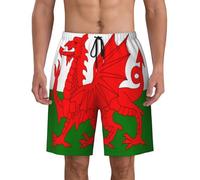 Kirrowe Flag of Wales Men Beach Pants-Mens Swim Trunks Quick Dry Board Shorts with Mesh Lining, Breathable Beach Shorts, Black, XXL