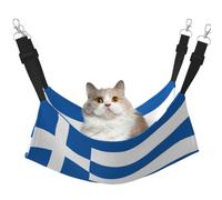 KIRROWE Greek Flag Reversible Cat Hanging Hammock,Double-Sided Pet Cage Hammock Hanging Bed Resting Sleepy Pad for Small Animals Pets