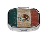 KIRROWE Mexican Flag Mural Square Pill Organizer, Compact Travel Pill Case, 2-Compartment Insert, very suitable for travel and daily use