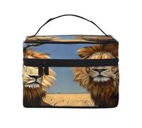 KIRROWE Modern Bullhead Element Travel Makeup Bag for Women, Portable Cosmetic Case,Large Capacity Organizer Pouch All Your Beauty Essentials, Lion In The Steppe, One Size