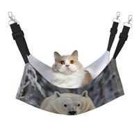 KIRROWE Snowy Running Bear Reversible Cat Hanging Hammock-Double-Sided Pet Cage Hammock Hanging Bed Resting Sleepy Pad for Small Animals Pets