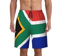 Kirrowe South Africa Flag Men Beach Pants-Mens Swim Trunks Quick Dry Board Shorts with Mesh Lining, Breathable Beach Shorts, Black, 3XL