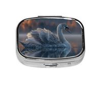 KIRROWE Swan on the Lake Square Pill Organizer, Compact Travel Pill Case, 2-Compartment Insert, very suitable for travel and daily use