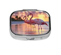 KIRROWE The flamingo under the setting sun Square Pill Organizer, Compact Travel Pill Case, 2-Compartment Insert, very suitable for travel and daily use