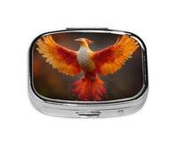 KIRROWE The Red Phoenix Square Pill Organizer, Compact Travel Pill Case, 2-Compartment Insert, very suitable for travel and daily use