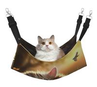 KIRROWE The Thinking Cat Reversible Cat Hanging Hammock,Double-Sided Pet Cage Hammock Hanging Bed Resting Sleepy Pad for Small Animals Pets
