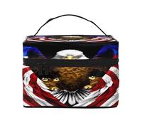 KIRROWE USA Flag Patriotic Eagle Travel Makeup Bag for Women, Portable Cosmetic Case,Large Capacity Organizer Pouch All Your Beauty Essentials, Black, One Size