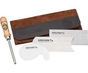 Kirschen 3824001 3-Piece Drawing Blade Set, Brown, with Leather Bag, Rectangular/concave/gooseneck Pulling Blade, Steel Drawing Blade, Wood Tool, Ideal Choice for Precise Woodwork)