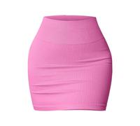 Kirschen One Piece Basic Mini Skirt for Women Versatile Stretchy Ribbed Casual High Waist N Roll Shoes Women, pink, S