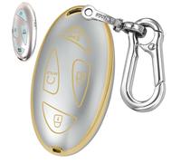 Kirsnda Key fob Cover with Metal Buckle Compatible with Hyundai 2024 2025 Tucson Elantra Santa Kona Sonata Smart Remote Key Accessories,TPU Protection Key Case,5 Buttons Quicksand Gold