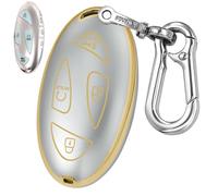 Kirsnda Key fob Cover with Metal Buckle Compatible with Hyundai 2024 2025 Tucson Elantra Santa Kona Sonata Smart Remote Key Accessories,TPU Protection Key Case,7 Buttons Quicksand Gold
