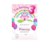 Kirsten McMillan 32 Age 3 Pink Princess Birthday Party Invitations for Kids with Envelopes - Pack of 32 Pink Princess Party Invites for Girls - Designed and Printed in the UK