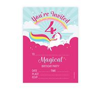 Kirsten McMillan 32 Age 4 Rainbow Unicorn Birthday Party Invitations for Kids with Envelopes - Pack of 32 Rainbow Unicorn Party Invites for Girls - Designed and Printed in the UK