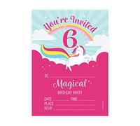 Kirsten McMillan 32 Age 6 Rainbow Unicorn Birthday Party Invitations for Kids with Envelopes - Pack of 32 Rainbow Unicorn Party Invites for Girls - Designed and Printed in the UK