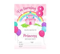 Kirsten McMillan 32 Age 8 Pink Princess Birthday Party Invitations for Kids with Envelopes - Pack of 32 Pink Princess Party Invites for Girls - Designed and Printed in the UK