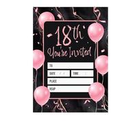 Kirsten McMillan 32 Black & Pink Balloon Birthday Invitations - Age 18 A6 Birthday Party Invitations Cards for Adults with Envelopes - Invites Designed and Printed in the UK