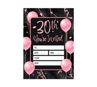 Kirsten McMillan 32 Black & Pink Balloon Birthday Invitations - Age 30 A6 Birthday Party Invitations Cards for Adults with Envelopes - Invites Designed and Printed in the UK