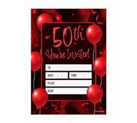 Kirsten McMillan 32 Black & Red Balloon Birthday Invitations - Age 50 A6 Birthday Party Invitations Cards for Adults with Envelopes - Invites Designed and Printed in the UK