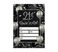 Kirsten McMillan 32 Black & Silver Balloon Birthday Invitations - Age 21 A6 Birthday Party Invitations Cards for Adults with Envelopes - Invites Designed and Printed in the UK