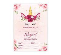 Kirsten McMillan 32 Flower Unicorn Birthday Party Invitations for Kids with Envelopes - Pack of 32 Flower Unicorn Party Invites for Girls - Designed and Printed in the UK