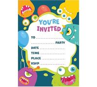 Kirsten McMillan 32 Monster Birthday Party Invitations for Kids with Envelopes - Pack of 32 Monster Party Invites for Girls & Boys - Designed and Printed in the UK