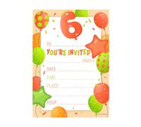 Kirsten McMillan 32 Orange Age 6 Birthday Party Invitations for Kids with Envelopes - Pack of 32 Balloon Party Invites for Girls & Boys - Designed and Printed in the UK