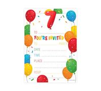 Kirsten McMillan 32 Orange Age 7 Birthday Party Invitations for Kids with Envelopes - Pack of 32 Balloon Party Invites for Girls & Boys - Designed and Printed in the UK