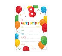 Kirsten McMillan 32 Orange Age 8 Birthday Party Invitations for Kids with Envelopes - Pack of 32 Balloon Party Invites for Girls & Boys - Designed and Printed in the UK