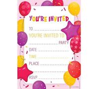 Kirsten McMillan 32 Purple Birthday Party Invitations for Kids with Envelopes - Pack of 32 Balloon Party Invites for Girls & Boys - Designed and Printed in the UK