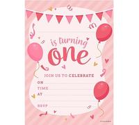 Kirsten McMillan 32 Red 1st Birthday Party Invitations for Kids with Envelopes - Pack of 32 Balloon Party Invites for Girls & Boys - Designed and Printed in the UK