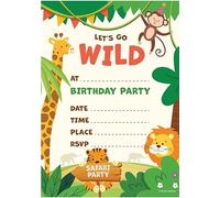 Kirsten McMillan 32 Safari Birthday Party Invitations for Kids with Envelopes - Pack of 32 Safari Party Invites for Girls & Boys - Designed and Printed in the UK