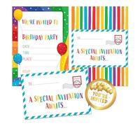 Kirsten McMillan 36 Rainbow Birthday Party Invitations for Kids - Pack of 36 Rainbow Party Invites for Girls & Boys - Designed and Printed in the UK