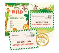 Kirsten McMillan 36 Safari Birthday Party Invitations for Kids - Pack of 36 Safari Party Invites for Girls & Boys - Designed and Printed in the UK