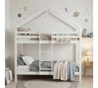 Kirstine 3ft Single Bunk Bed Frame in White - Wooden Kids Bunkbed for Childrens Bedroom - Heavy Duty Solid Wood Sleeper with Ladder & Safety Rails