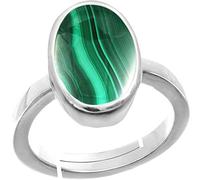 Kirti Sales 100% Certified Deluxe Quality Natural Malachite Silver Plated Ring Adjustable Size (Anguthi) 100% Gemstone Lab Certified (Top AA Quality, Crystal