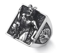 KIRTIJW Devil Ring Baphomet Goat Satin Devil Lucifer Signet Ring for Men Women Stainless Steel Gothic Punk Ring Jewelry Size 7-13, Steel, No Gemstones