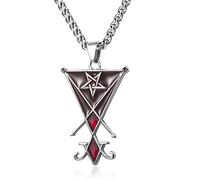 KIRTIJW Satanic Necklace Goat Head Inverted Pentagram Sigil of Lucifer Pendant Necklace Jewelry for Men Boys 60cm, Stainless Steel, No Gemstone