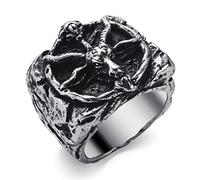 KIRTIJW Satanic Ring Baphomet Goat Satan Devil Sigil of Lucifer Rings for Men Women Stainless Steel Gothic Punk Rings Jewelry Size 7-13, steel, No Gemstone