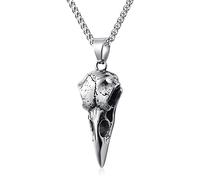KIRTIJW Skull Necklace for Men Stainless Steel Gothic Punk Emo Biker Necklace Jewelry for Men 60cm, Stainless Steel, No Gemstone