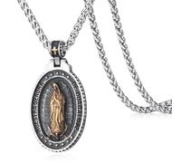 KIRTIJW St Christopher/George/Michael/Jusus/Mary Necklace for Men Stainless Steel Patron Saints Medallion Jewelry, Stainless Steel, No Gemstone