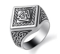 KIRTIJW Viking Rings for Men Norse Viking Raven Runes Vegvisir Compass Amulet Ring Jewelry for Men Women Boys Size 7-13, steel, No Gemstone