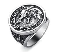 KIRTIJW Viking Rings for Men Norse Viking Runes Vegvisir Compass Valknut Ring Jewelry for Men Women Boys Size 7-13, steel, No Gemstone
