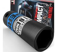 KIRXST 1/2" Drive 16mm Deep Impact Socket, 6 Point CR-V Deep Socket, 78mm Length, Auto Trucks Car Tires Repairing DIY Mechanic Tool