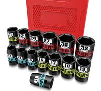 KIRXST 1/2 Inch Drive Impact Socket Set, 14 Piece Shallow Sockets 11-32 mm, Metric Socket Set for Automotive Trucks Tractors Engines Repairing DIY Mechanic Tool